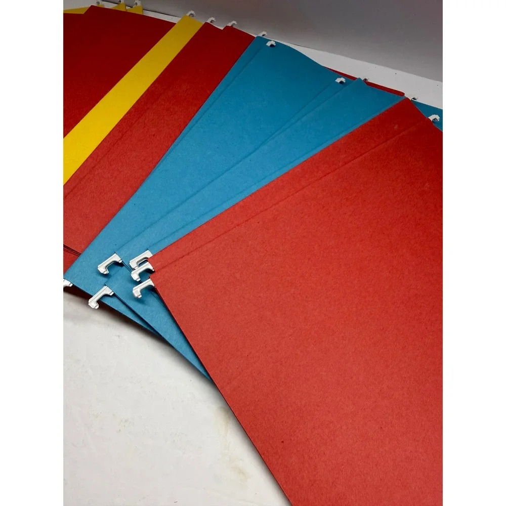 Lot of 19 Hanging File Folders Letter Size Red Yellow Blue with Tabs and Inserts